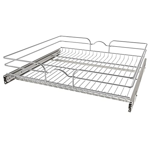 Rev-A-Shelf Kitchen Cabinet Pullout Shelf and Drawer Organizer Slide Out Pantry Storage Basket in Multiple Sizes, 24 x 22 In, 5WB1-2422CR-1 - size: 24" W X 22"d, style: Single Tier