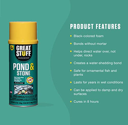 GREAT STUFF Pond & Stone Gap Filler | Insulating Foam Sealant, 12 oz. Can – Black - size: Each, style: Pond & Stone