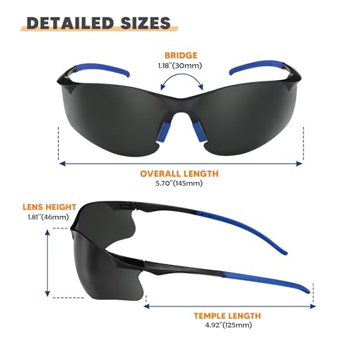 Safety Glasses Tinted 12 Pack, Protective Eyewear for Men Women UV Protection ANSI Z87.1, Safety Sunglasses Bulk Scratch Impact Resistant Eye Protection with Nose Pads for Construction Work Smoke - color: Smoke Lens/Blue Temples, style: 12 Pack