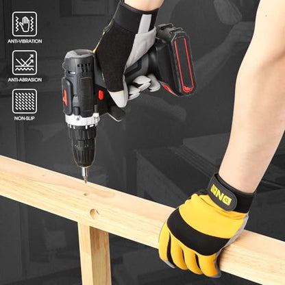 DNA MOTORING 4pair Multi-Purpose Utility Machanic Gloves, Flexible Breathable Touch Screen Performance Padded Knuckles Palm Work Gloves, Yellow/Gray, TOOLS-00584 - color: Yellow-4pair