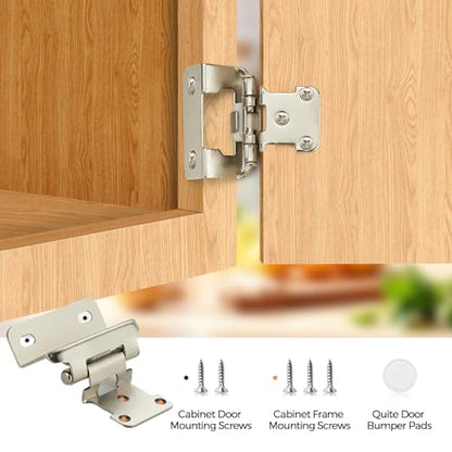 4 Pack (2 Pairs) 1/2" Overlay Cabinet Hinges, Brushed Nickel Self-Closing Semi-Concealed Partial Wrap Face Frame Hinges for Cabinet Doors - color: Brushed Nickel