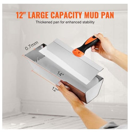 Drywall Knife Set 6PC - Stainless Steel Putty Knives - 3, 4, 6, 8, 12 Inch with Mud Pan for Painting, Spackling, Wall Repair & Home Improvement