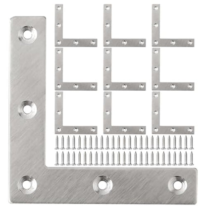 Alise L Flat Brackets,Corner Bracket Corner Brace Mending Plate Repair 80mm x 80mm Stainless Steel Flat Braces for Wood Tables, Chairs, Sofas, Beds, Cabinets, Doors and Windows,Brushed,Pack of 10 - size: 80x80mm(10Pcs), style: Brushed