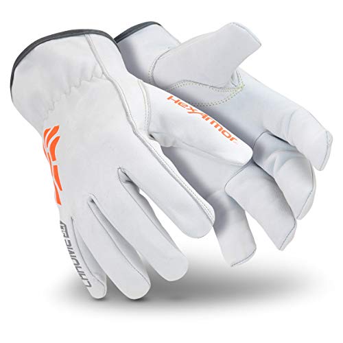 HexArmor Chrome SLT 4061 Leather Work Gloves | ANSI A5 Cut Resistant | 360° Aramid Liner | Durable Goatskin Leather Palm | SlipFit Cuff Mechanics Style Safety Glove | Medium - color: White M, size: Medium