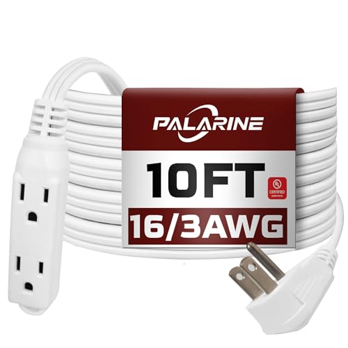 Flat Plug Extension Cord with 3 Outlets Extender, Flat Plug Power Strip, Indoor Extension Cord 16 Gauge 10FT White 3 Prong, 16/3 SPT-3 13A, UL Listed - color: White, size: 10 FT