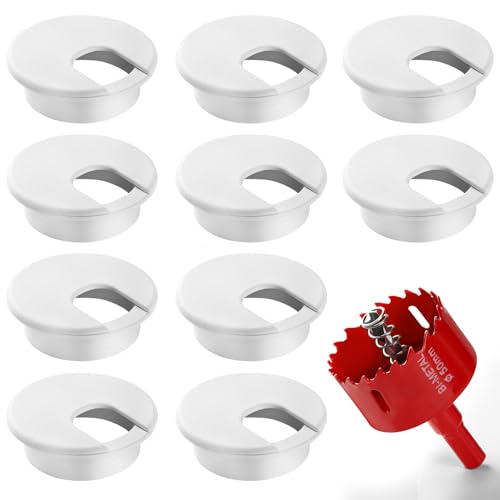 Desk Grommet 2 Inch (50 mm) 10 Pieces, Desk Hole Cover for Cables White, ABS Plastic Grommet Hole Cover with Hole Saw for Wires Cables Through The Countertop by XIOGZAXI - color: White-U, size: 2 Inch