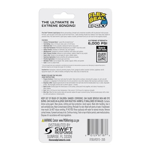 Flex Seal Epoxy, Extreme Liquid, Multi-Purpose, Durable, Permanent, Watertight, Long-Lasting Bond, for Automotive, Marine, Plumbing, Home, & Tool Repairs, Cures Black, 2 Tubes: 0.5 fl oz (14 mL) Each - style: 2 Tubes: 0.5 fl oz (14 mL) Each