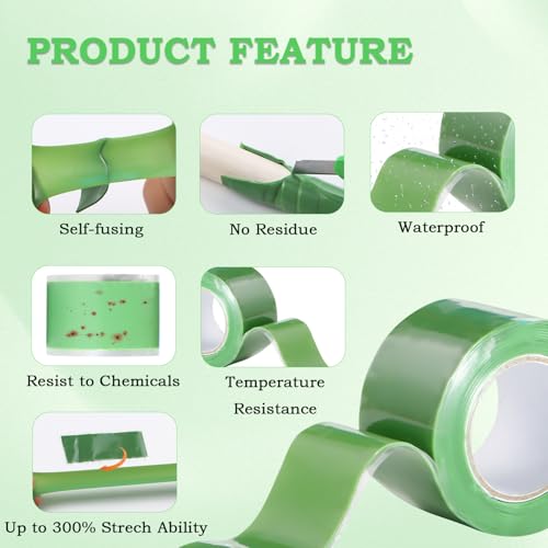 Self Fusing Silicone Tape 1 in x 5' Green Waterproof Rubber Leak Proof Sealing Rubber Self-amalgamating Tape for Emergency Hot and Cold Water Pipe Repairs and Tool Fixation - size: 1 Roll - 5 ft - Green - 20 mil Thickness