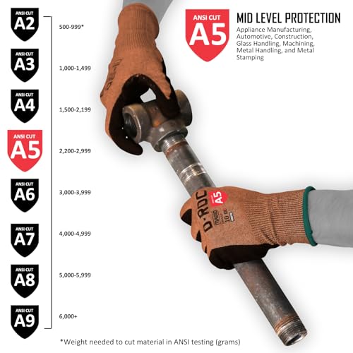 MAGID D-ROC ANSI A5 DX+ Technology VersaTek Grip Work Gloves, 1 Pair, Size 9/Large, DXPG53 - size: 9/L, style: 1 Pair