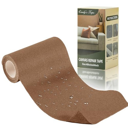 Linen Canvas Repair Tape, 4×63 Inches Light Brown Waterproof Self-Adhesive Patch for Outdoor Gear, Durable Fabric Tape for Boat Covers,Couch,Tents, Sofas, Sun Shades,Awnings,Lounge Chairs - color: Light Brown