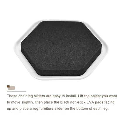uxcell Furniture Sliders, 16Pcs 3 2/7" - Plastic Reusable Hexagon Sliding Pads, Chair Glides for Carpeted Tile Vinyl Hardwood Floors (White)
