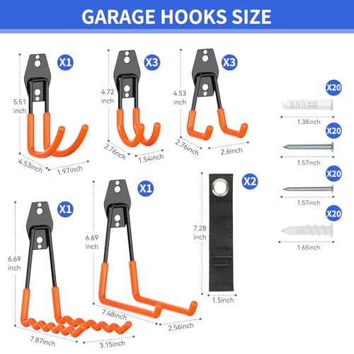 Heavy Duty Garage Hooks 11 Pack, Garage Storage Hooks with Non-Slip PVC Coating, Utility Steel Wall Mount Hook for Bike, Ladder, Tools, Hose & Garage Organization