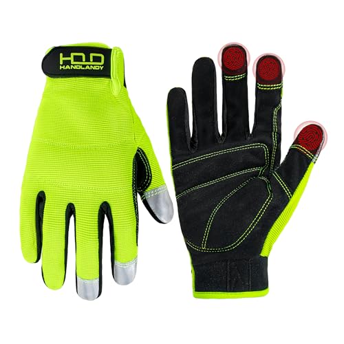 HANDLANDY Work Gloves for Men & Women, Utility Mechanic Working Gloves Touch Screen, Flexible Gardening Gloves for Yard - color: Yellow (1 Pair), size: XX-Large