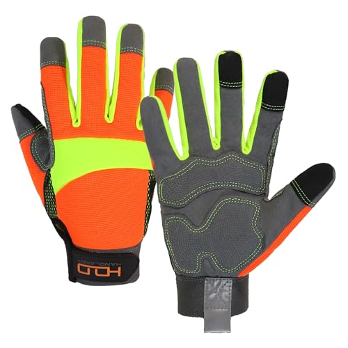 AIGEVTURE Hi-Vis Reflective Work Gloves Enhanced Visibility Impact Protection Safety Work Gloves Touchscreen Yellow Orange - color: Hi-vis, size: Small (Pack of 1)