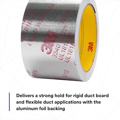 3M Aluminum Foil Tape 3340, 2.5" x 50 yd, 4.0 mil, Silver, HVAC, Sealing and Patching Hot and Cold Air Ducts, Fiberglass Duct Board, Insulation, Metal Repair
