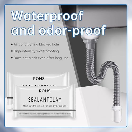Pack of 8 White Seal Putty Waterproof Duct Seal Repair Sealing Clay, Quick Mending Mud for Drain Connection, Wall Hole, Air Conditioning Hole - color: 8 pack of sealant