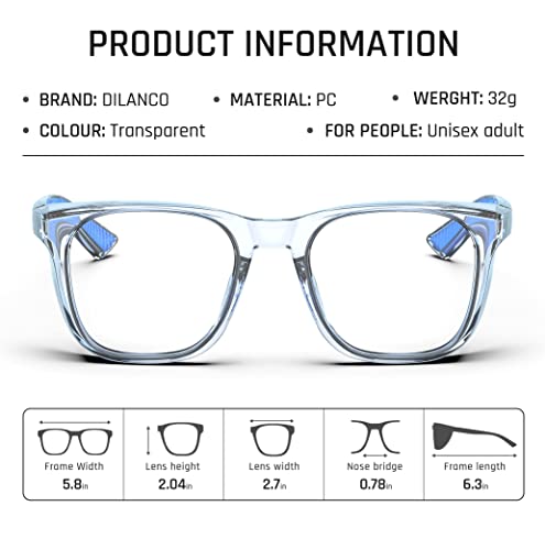 DILANCO Clear Safety Glasses Goggles With Side Shields for Women Men,Fog & Scratch-Resistant Complete UV Protection Eyewear - color: Blue