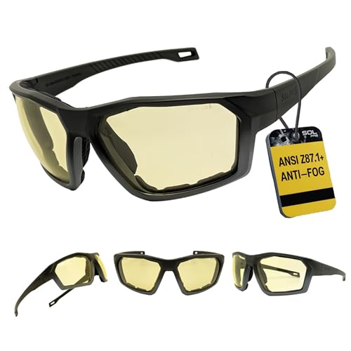 ANSI Z87.1+ Safety Sunglasses, Impact Resistant with EVA Foam, Anti-Fog Windproof for MTB, Cycling, Shooting, Work - color: Green-grey