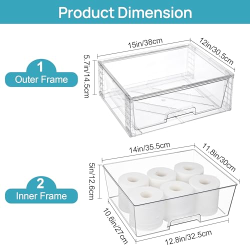 Vtopmart 4 Pack Large Stackable Storage Drawers,Easily Assemble Clear Acrylic Bathroom Closet Undersink Organizers,Plastic Storage Bins for Cabinet,Kitchen Pantry,Medicine Organization