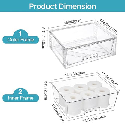 Vtopmart 4 Pack Large Stackable Storage Drawers,Easily Assemble Clear Acrylic Bathroom Closet Undersink Organizers,Plastic Storage Bins for Cabinet,Kitchen Pantry,Medicine Organization