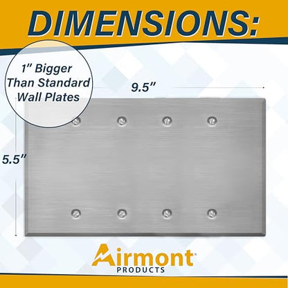 4-Gang Oversized Stainless Steel Blank Wall Plates – 5.5" x 9.5" Rocker Covers for Unused Electrical Boxes | Cover Empty Spaces | 4-Gang Oversized Metal Blank Faceplate - color: Blank Cover, size: 4 Gang