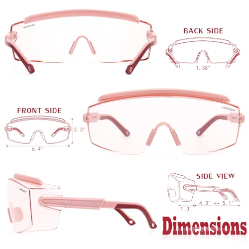 UKNOW Safety Goggles Over Glasses, Safety Glasses Anti Fog Wraparound Eye Protection, Protective Eyewear ANSI Z87.1 - color: Pink (Slightly Tinted)