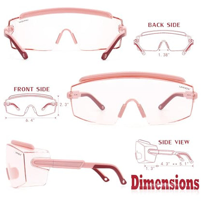 UKNOW Safety Goggles Over Glasses, Safety Glasses Anti Fog Wraparound Eye Protection, Protective Eyewear ANSI Z87.1 - color: Pink (Slightly Tinted)