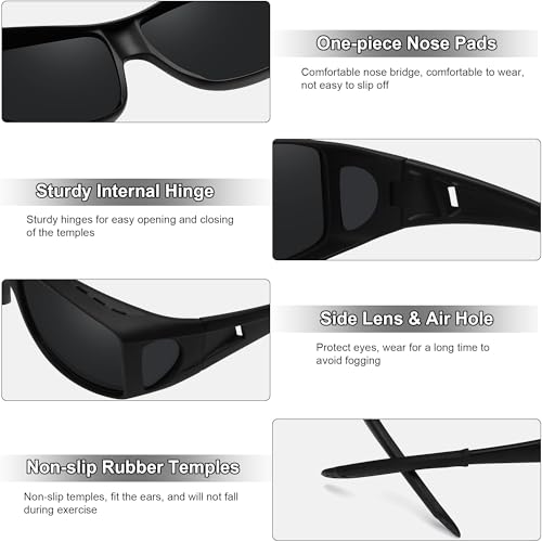 MEETSUN Fit Over Glasses Sunglasses for Men Women,Wrap Around Sunglasses Polarized UV400 Protection - color: (Z1)black Frame-gray Lens