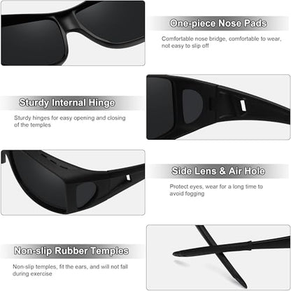 MEETSUN Fit Over Glasses Sunglasses for Men Women,Wrap Around Sunglasses Polarized UV400 Protection - color: (Z1)black Frame-gray Lens