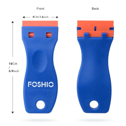 FOSHIO Plastic Razor Blade Scraper Include 2PCS Scraper Tool and 100PCS Blades for Gasket Remover, Labels Decal and Adhesive Remover for Windows and Glass - color: Blue