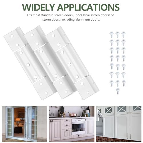 Storm Door Hinges Replacement fits for Larson White Screen Door Hinges, 1/8 inch Grooved Center Extruded Aluminum Door Hinge Kit 3 Pack