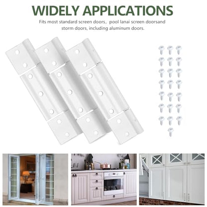 Storm Door Hinges Replacement fits for Larson White Screen Door Hinges, 1/8 inch Grooved Center Extruded Aluminum Door Hinge Kit 3 Pack