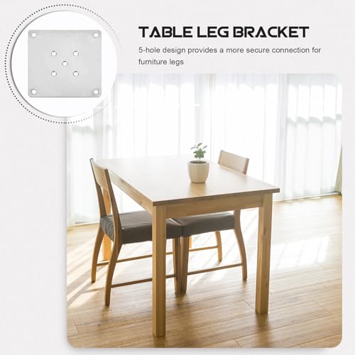 UKCOCO 8pcs Table Leg Bracket 5-Hole Flat Furniture Leg Mounting Plate, Zinc Plating, Silver, 3.93x3.93x0.07inch, for Sofa, Table, Chair, Easy Installation