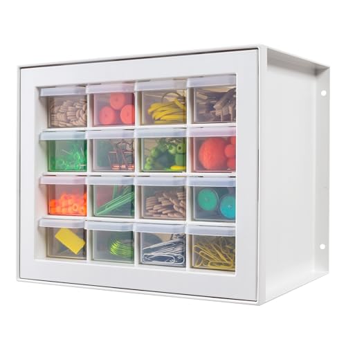 IRIS USA Small Plastic Storage Drawers, 16-Drawer Organizer, Made in USA, Stackable Teacher Toolbox for Crafts, Art Supplies, Nuts, Bolts, Building Bricks, Drink Mix & Water Flavor Packets – White - color: White, size: 16 Drawer