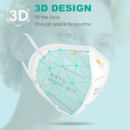 LEMENT KN95 Face Masks,100 Pack Breathable Cup Dust Disposable Masks For Adults,5 color - color: Adult-100 Pack-color