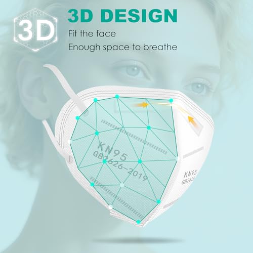LEMENT KN95 Face Masks,100 Pack Breathable Cup Dust Disposable Masks For Adults,White - color: Adult-100 Pack-white