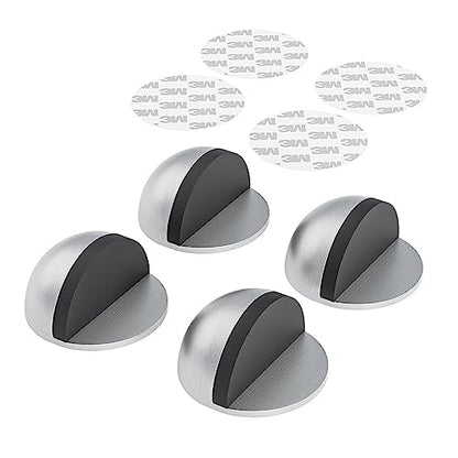 4 Pack Door Stoppers, 3M Adhesive Door Stopper, Stainless Steel Half Dome Floor Door Stop, Brushed Nickel Door Stops, No Drill Door Stopper for Office, Bedroom,Bath Shower Room (Non-magnetic)