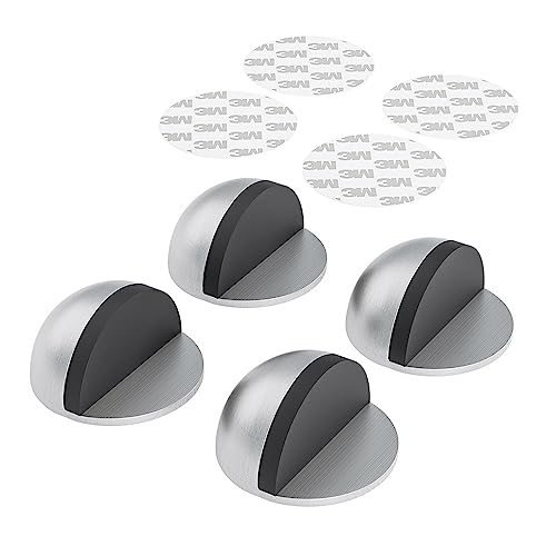 4 Pack Door Stoppers, 3M Adhesive Door Stopper, Stainless Steel Half Dome Floor Door Stop, Brushed Nickel Door Stops, No Drill Door Stopper for Office, Bedroom,Bath Shower Room (Non-magnetic)