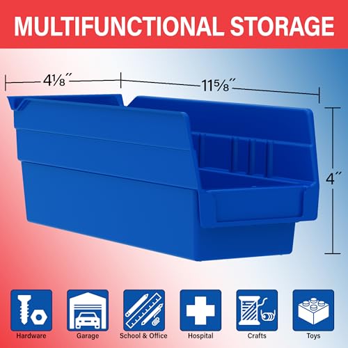 Akro-Mils 30120 Plastic Shelf Bins, Heavy Duty Storage Bins for Garage, Closet, and Drawer Organization, 12" x 4" x 4", Yellow, 24-Pack - color: Yellow