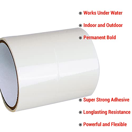 CANOPUS Waterproof Patch and Seal Tape, 4" x 5' White, Roof & Gutter Rubber Repair Tape, Fix Leaks on Hoses, Pipes, Gutters, Roofs, Boats, Pool Liners, Seal Coaxial Antenna and Electrical Cables - color: White