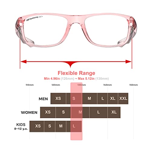 HTS HUNTERSKY TR90NZZ Safety Glasses with Side Shield Small Size Women Men ANSI Z87 Anti Fog Scratch Resistant Lab Pickleball - color: Pink/Clear