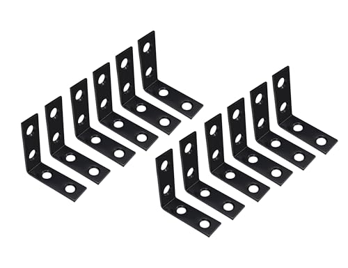 QCAA Angle Bracket Corner Brace Durable Thicker Steel Construction, Black, 1-1/2"x1-1/2 x1/2" x1.8 mm, Made in Taiwan, 12 Pack - color: Black(1-1/2"), size: 12 Pack