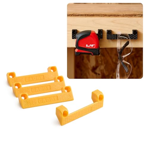 Caddy Tape Measure Holder - Tool Storage for Garage Organization Tool Holder for Ladder, Work Bench | (4-Pack) - color: Yellow