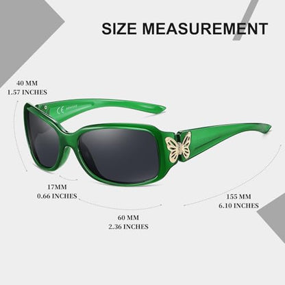 HAOLOTA Women's Polarized Sunglasses - Fashionable Wraparound Butterfly Design with UV400 Protection - color: A08 Transparent Green Frame/Grey Lens