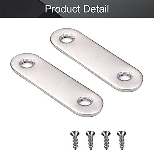 MroMax 10Pcs 201 Stainless Steel Straight Brackets 2.24" x 0.63" Flat Straight Braces Brushed Metal Fixed Connecting Plate for Repairing Furniture, Bookcase, Table, Chair Legs 2 Holes with Screws - size: 2.24"x 0.63"x 0.08"(LxWxT)
