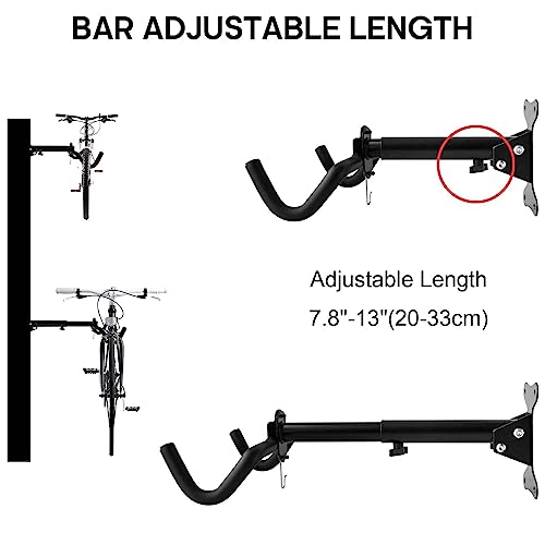 Bike Hanger Wall Mount, 2 Pack Heavy Duty Steel Bike Racks Storage Garage Adjustable Bicycle Hooks for Mountain Hybrid Road Bikes - color: Black 2 Pack