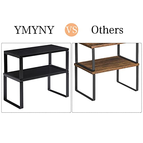YMYNY Cabinet Shelf Organizer, Spice Racks Set of 4, Kitchen Counter Shelves, Stackable, Wood, Cupboard Organizer for Dishes, Seasoning, Cans, Coffee Mugs, Black, HSR002B-2 - color: Black