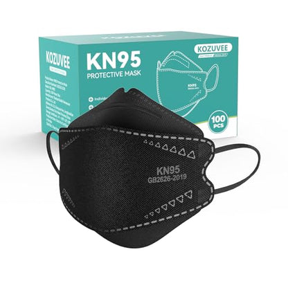 KN95 Face Masks Black for Adults, Individually Wrapped, Breathable Disposable KN95 Mask with Elastic Ear Loop - color: Black 100 Pack
