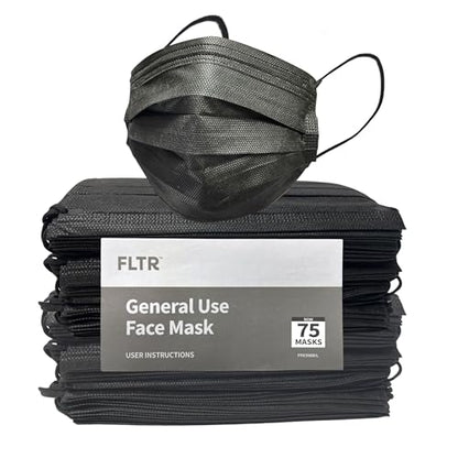 FLTR 75 Pack Black Disposable Face Masks, General Use, Non-medical, 3 Layer Protection Face Masks for Adult, Teenager, Seniors (75, Black) A Trend Deals