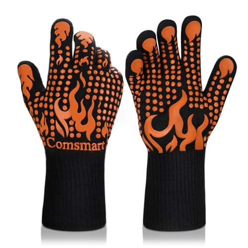 Comsmart BBQ Gloves, 1472°F Heat Resistant Grilling Gloves Silicone Non-Slip Oven Gloves Long Kitchen Gloves for Barbecue, Cooking, Baking, Short, Orange - color: Orange, size: short